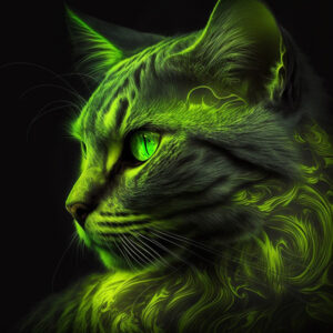Acid Green Midjourney obrázek kyselinově zelené kočky