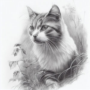 Pencil Sketch Příklad Midjourney obrázek kočky nakreslené tužkou