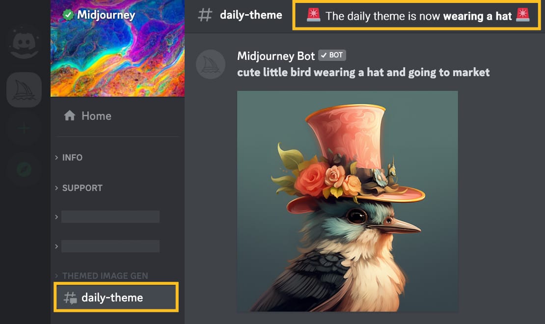 MJ_DailyTheme danní téma kanálu Midjourney Discord