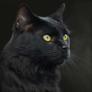 Ebony Midjourney obrázek ebenově zbarvené kočky