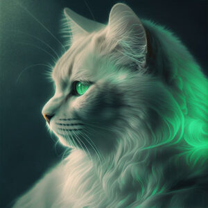 Green Tinted Midjourney obrázek kočky zbarvené do zelena