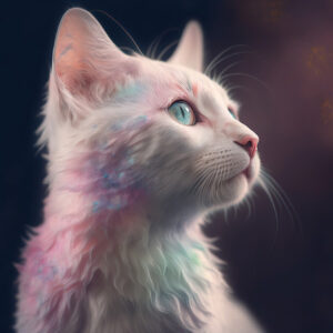 Pastelový Midjourney obrázek kočky v pastelových barvách