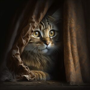 Shy - plachá kočka Midjourney