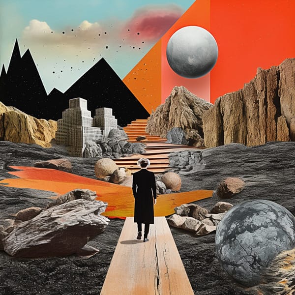 MJ_V52_HighContrastCollage Midjourney Verze 5.2 ukázkový obrázek výzvy vysoce kontrastní surrealistická koláž