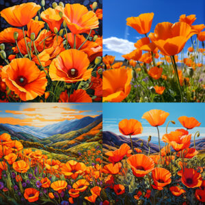 Midjourney Version v5.2 example image of the prompt vibrant california poppies