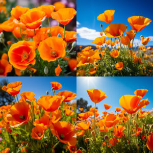 Midjourney Version v5.2 example image of the prompt vibrant california poppies style raw
