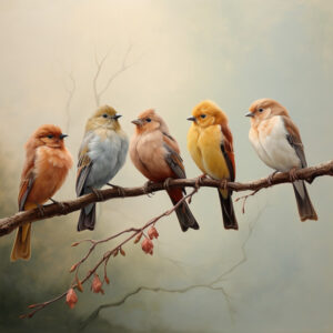 -- v 5.2 Midjourneybirds sitting on a twig