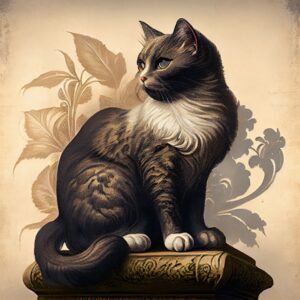Obrázek kočky z roku 1750 Midjourney