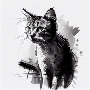 Příklad Obrázek volné gestické kresby kočky midjourney