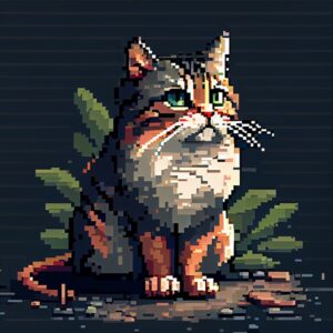 Pixel Art Příklad Midjourney obrázek kočky v pixel artu