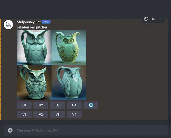 MJ_JobID_EmojiReact Animovaný gif ukazující, jak použít Emoji React s obálkou v aplikaci Discord k nalezení čísla zadání úlohy