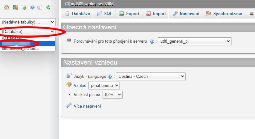 2_stahnutiDatabazeWedos_phpMyAdmin_1 phpMyAdmin export databáze bez information_schema - Wedos