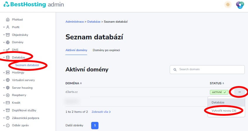 BH1_bestHosting_Databáze BestHosting.cz - vytvoření SQL databáze