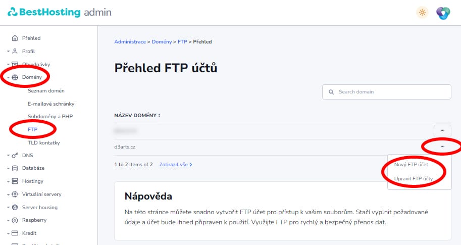 beshthostingAdministraceFTPdetail BestHosting.cz - úprava nebo založení FTP účtu