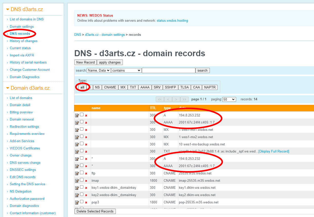 dnsZmenaWedos_3 Přepis DNS záznamů domény Wedos
