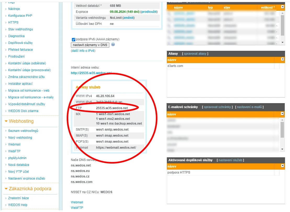 ftp2_2 Detail webhostingu Wedos - ftp server