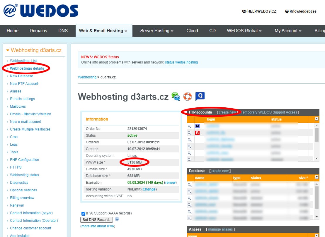 ftp_1 Detail webhostingu administrace Wedos