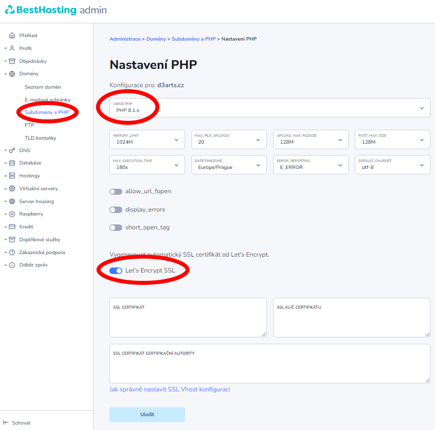nastaveniHTTPSdomeny_2 Administrace BestHosting.cz - Nastavení PHP a HTTPS Lets Encrypt SSL