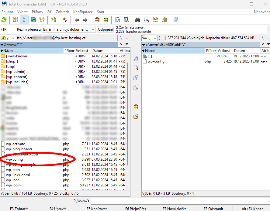zmena-wp-config-wordpress-databze-sql wp-config.php editace