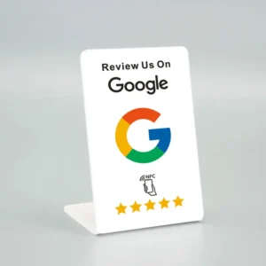 NFC hodnocenka recenze Google - bílý stojánek