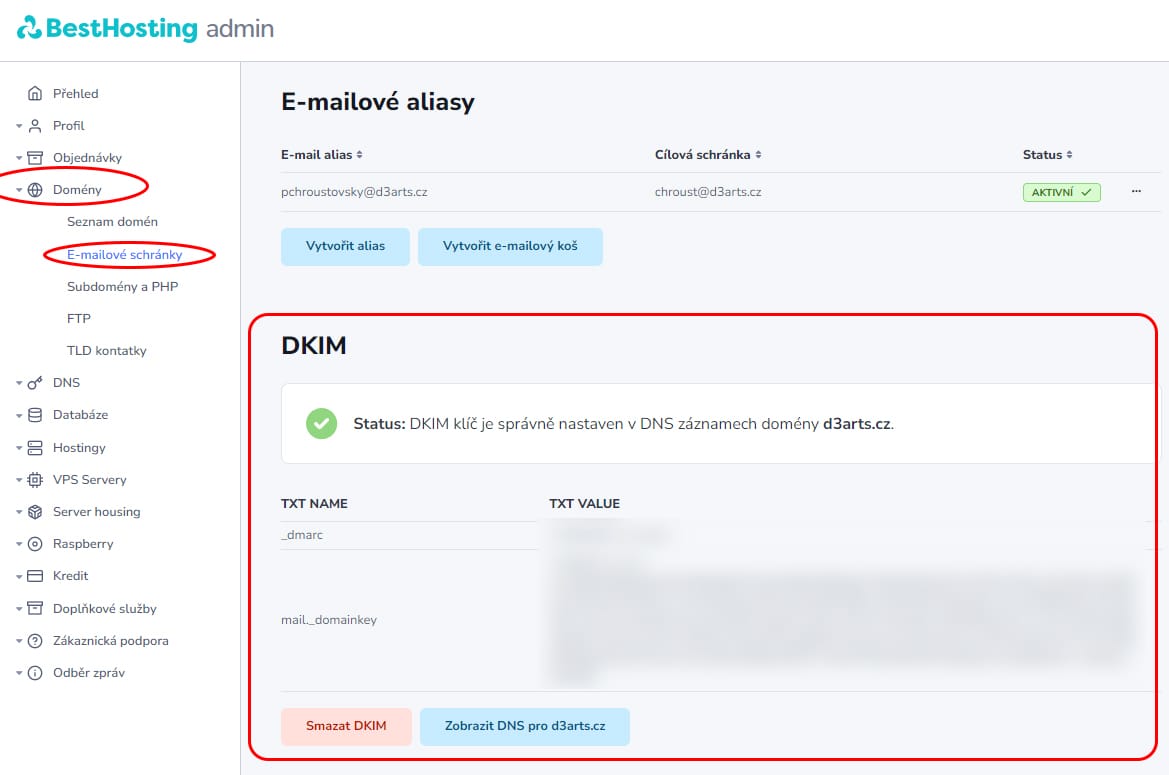 dkim_spfr_txt_zaznam_domeny_administrace_best-hosting SPF a DKIM záznam pro emailové schránky v administraci Best-hosting.cz