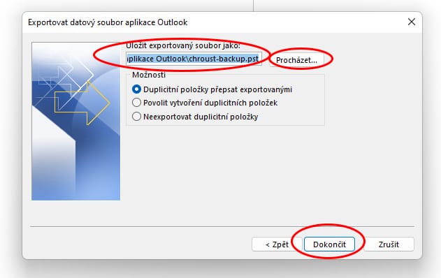 export-archivu-emailu-pst-zaloha-mailu-ms-outlook_pruvodce_exportem_6 Export emailu do záložního datového souboru *.PST