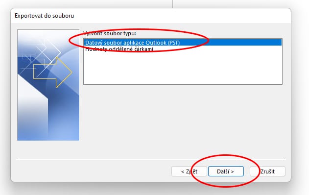 export-archivu-emailu-pst-zaloha-mailu-ms-outlook_pruvodceexportem_4 Export emailu do záložního datového souboru *.PST
