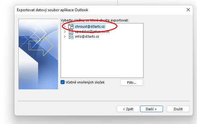 export-archivu-emailu-pst-zaloha-mailu-ms-outlook_pruvodceexportem_5 Export emailu do záložního datového souboru *.PST