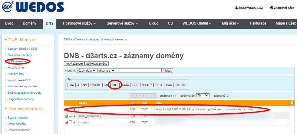 spf_txt_dns_zaznam_domeny_wedos SPF záznam DNS v TXT domény