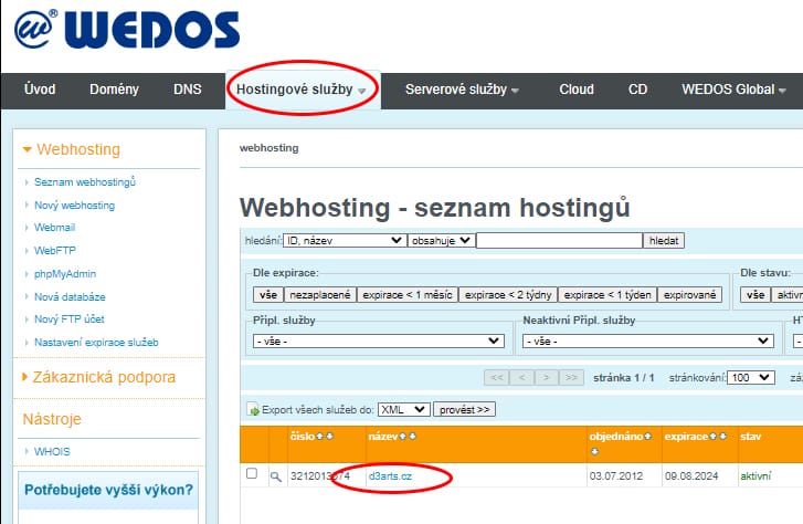 wedos_hosting_seznam_emailu Kontrola seznamu emailů - Wedos administrace