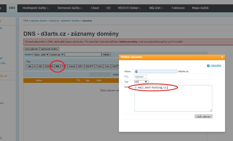zmena_dns_mx_wedos_@_s_prioritou Změna MX záznamu mailserveru v administraci Wedos na mail.best-hosting.cz.