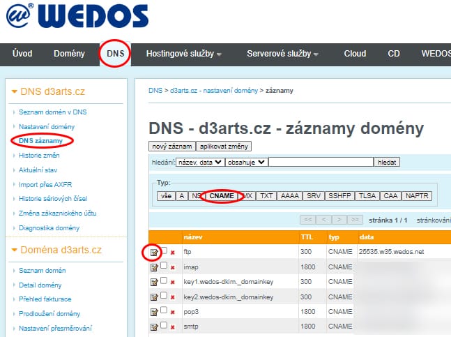 zmena_ftp_DNS_zaznamu_wedos_0 Změna DNS záznamu CNAME pro web FTP v administraci Wedos