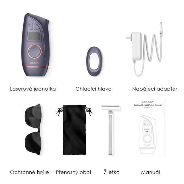 Kensen Professional IPL Laserové - travlé odstraňování chlupů a vousů - Laser pánský epilátor - obsah balení