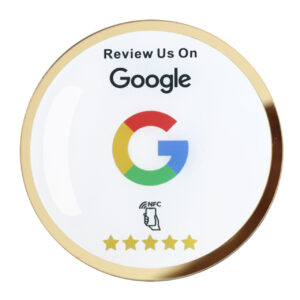 NFC hodnocenka pro bezklontaktní získání recenze Google. Kulatá se samolepicí vrstvou.