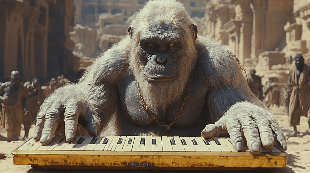 Secrets of Kandahar - Saucers - Ape playing on keyboard