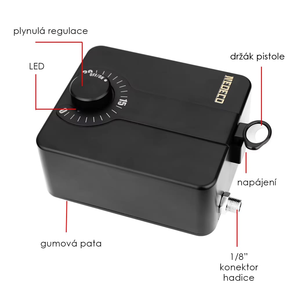 Dvojčinný airbrush s kompresorem 30psi Auto Stop pistole s kompresorem a příslušenstvím Nedeco