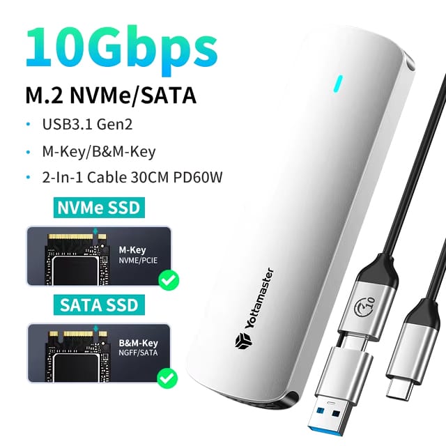 Yottamaster NVMe SATA SSD - dual protocol - šasi/pouzdro na disk 2280, 2260, 2242, 2230 M2 - USB 3.0
