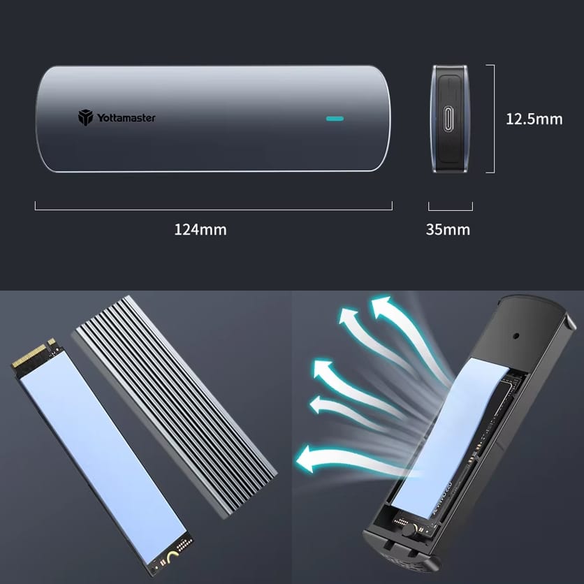 Yottamaster NVMe SATA SSD - dual protocol - šasi na disk 2280, 2260, 2242, 2230