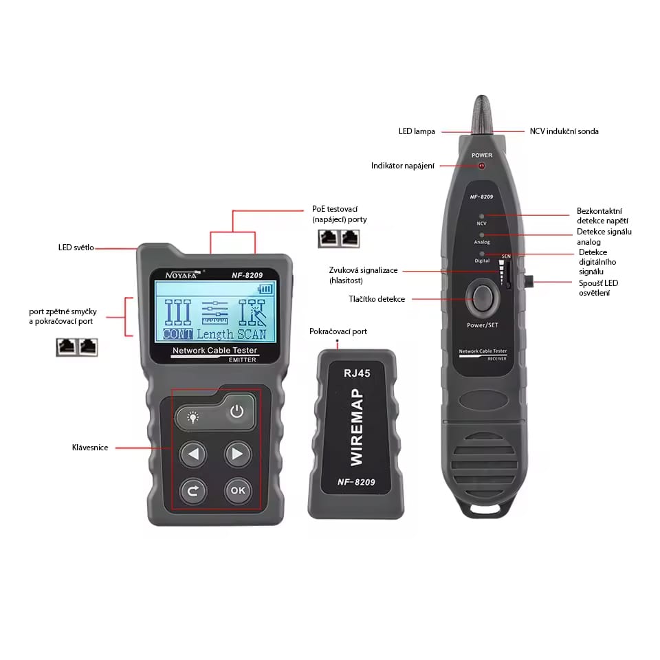 Noyafa NF-8209 Wiremap tester a detektor síťových kabelů