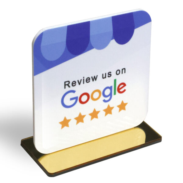 Skládací stojánek z vrstveného lesklého PVC se samolepicí NFC pro Google Recenze.