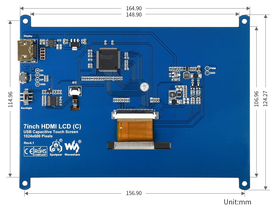 7" LCD IPS dotykový display HDMI - Obrázek 9