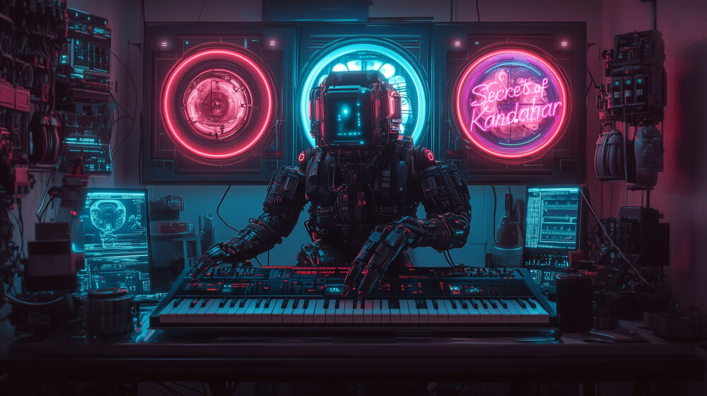 Secrets of Kandahar - Cosmic Dance - Wallpaper - Robot playing on the keyboard