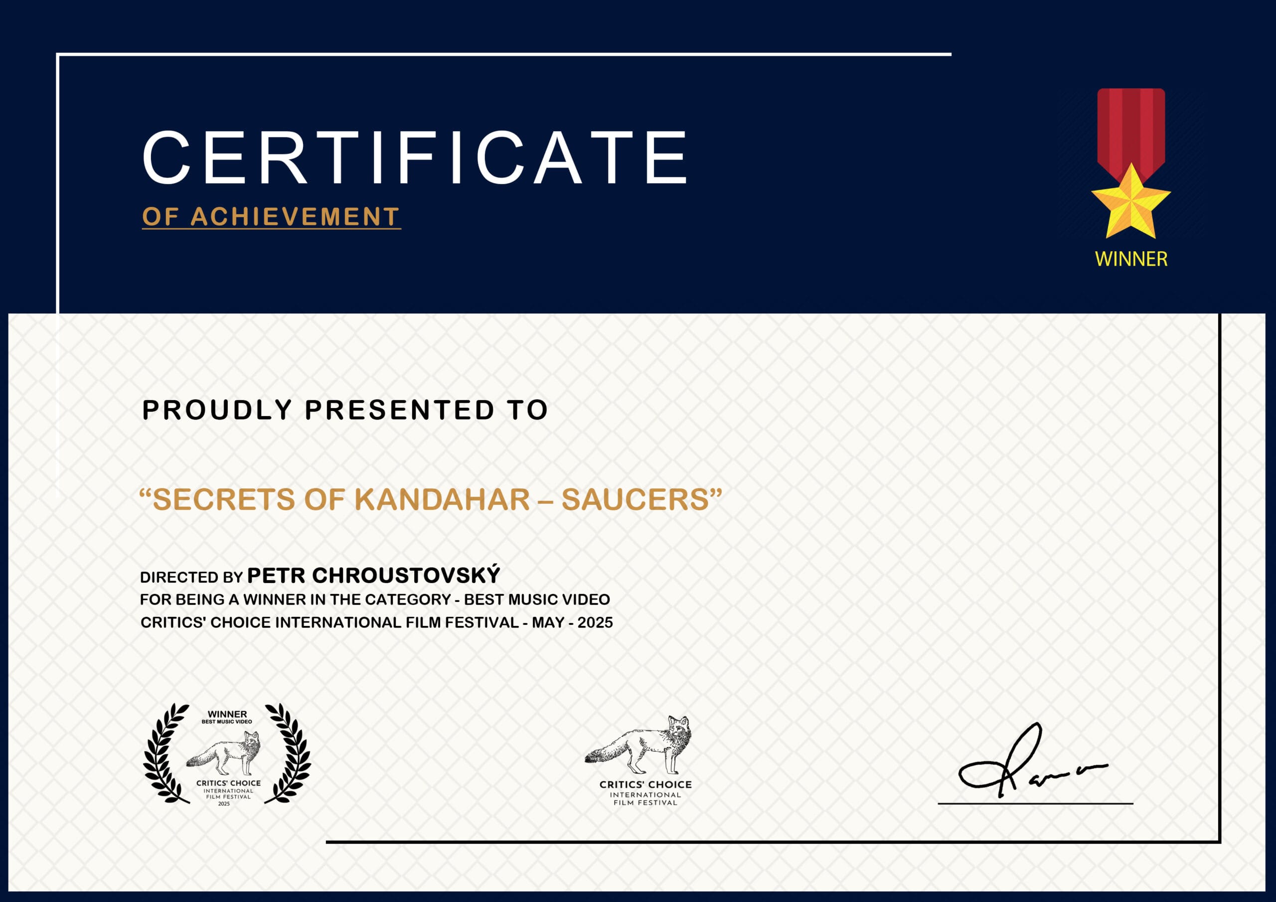 Web Critics Choice International Film Festival 2025 - Best Music Video - Certificate