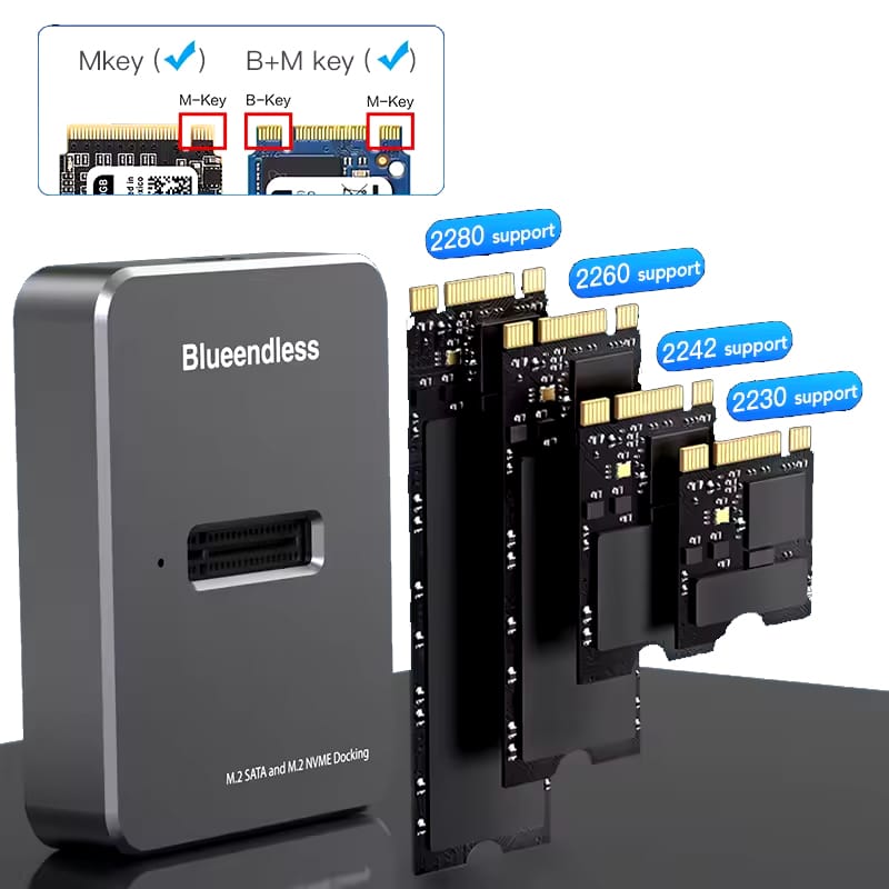 Dokovací stanice pro M.2 SATA a M.2 NVME SSD disk - Blueendless