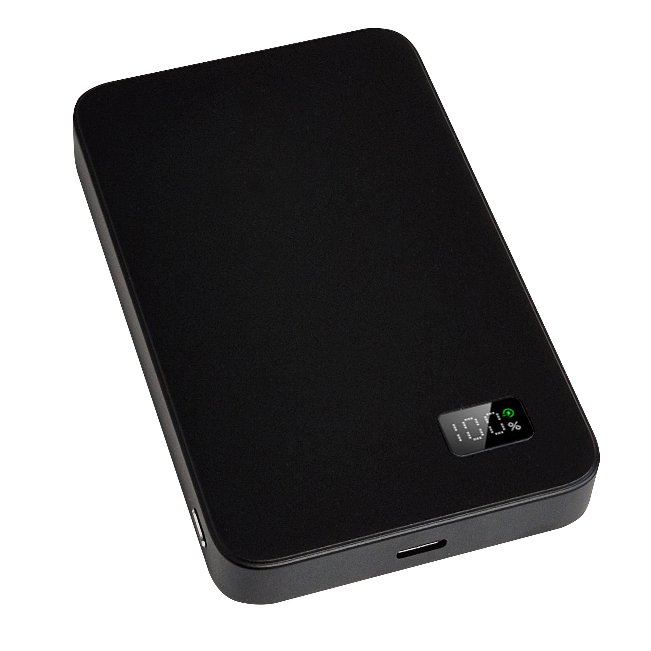 Černá bezdrátová magnetická powerbanka 10000mAh s LED displejem, tloušťka 15mm, MagSafe