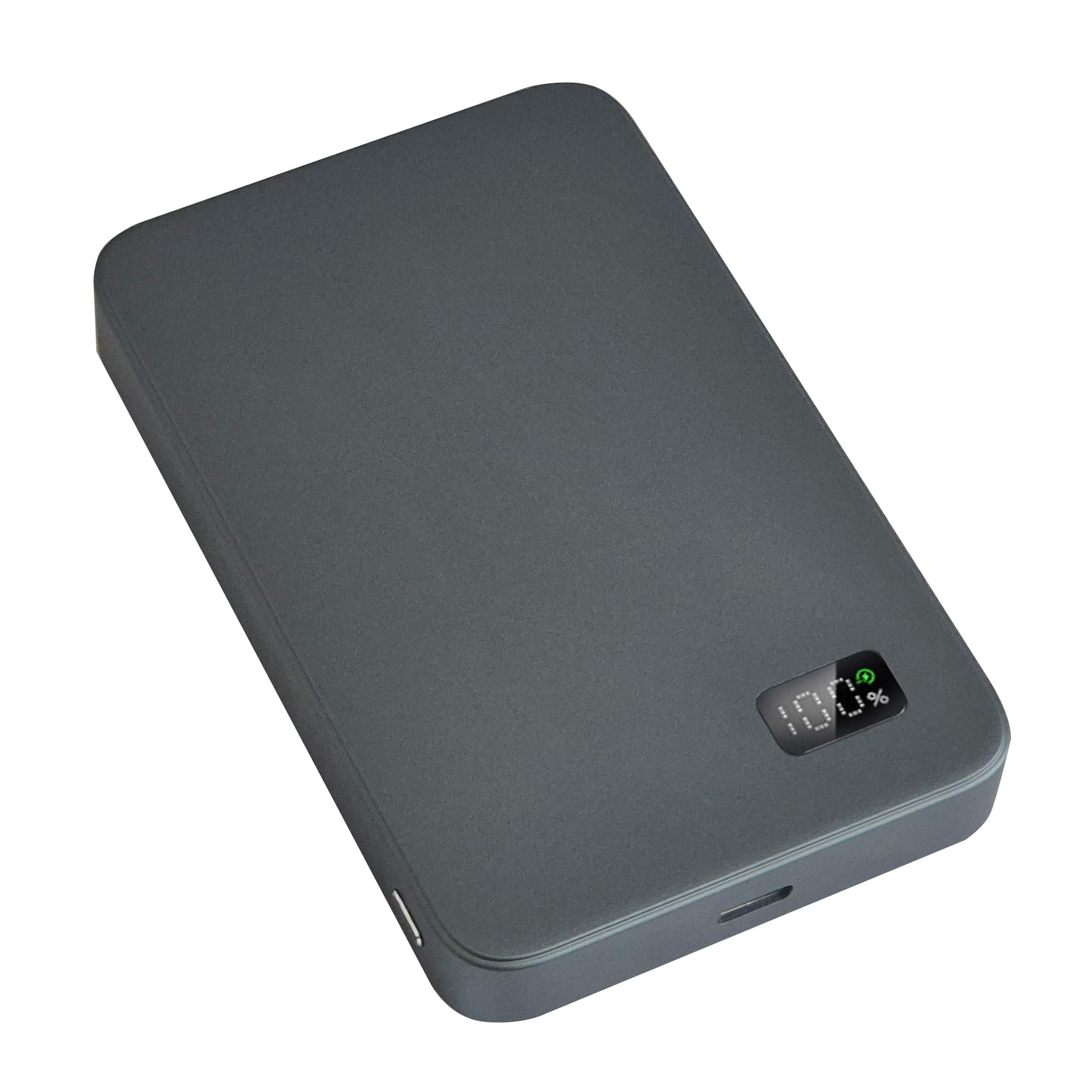 Stříbrná bezdrátová magnetická powerbanka 10000mAh s LED displejem, tloušťka 15mm, MagSafe