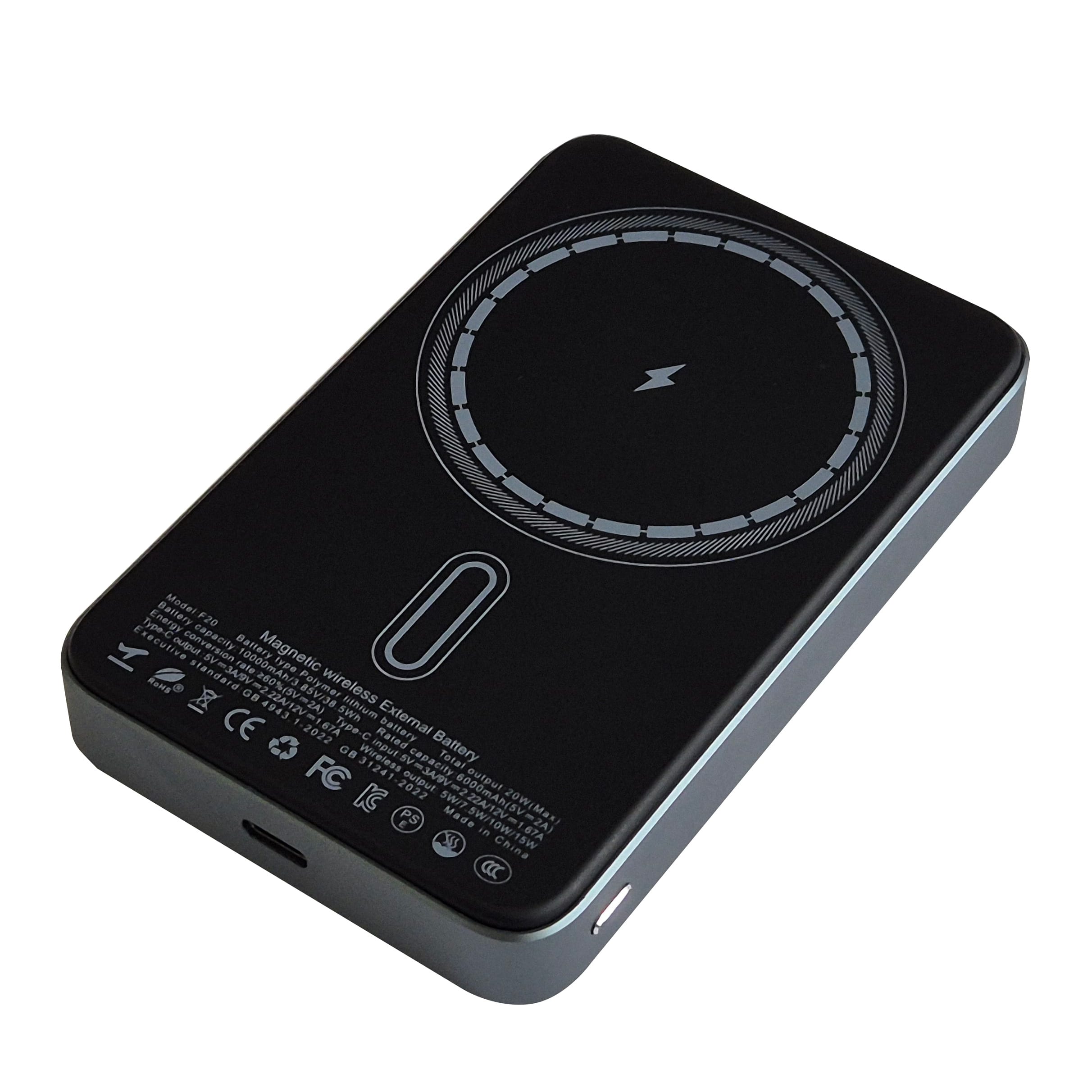 Stříbrná bezdrátová magnetická powerbanka - záda10000mAh s LED displejem, tloušťka 15mm, MagSafe