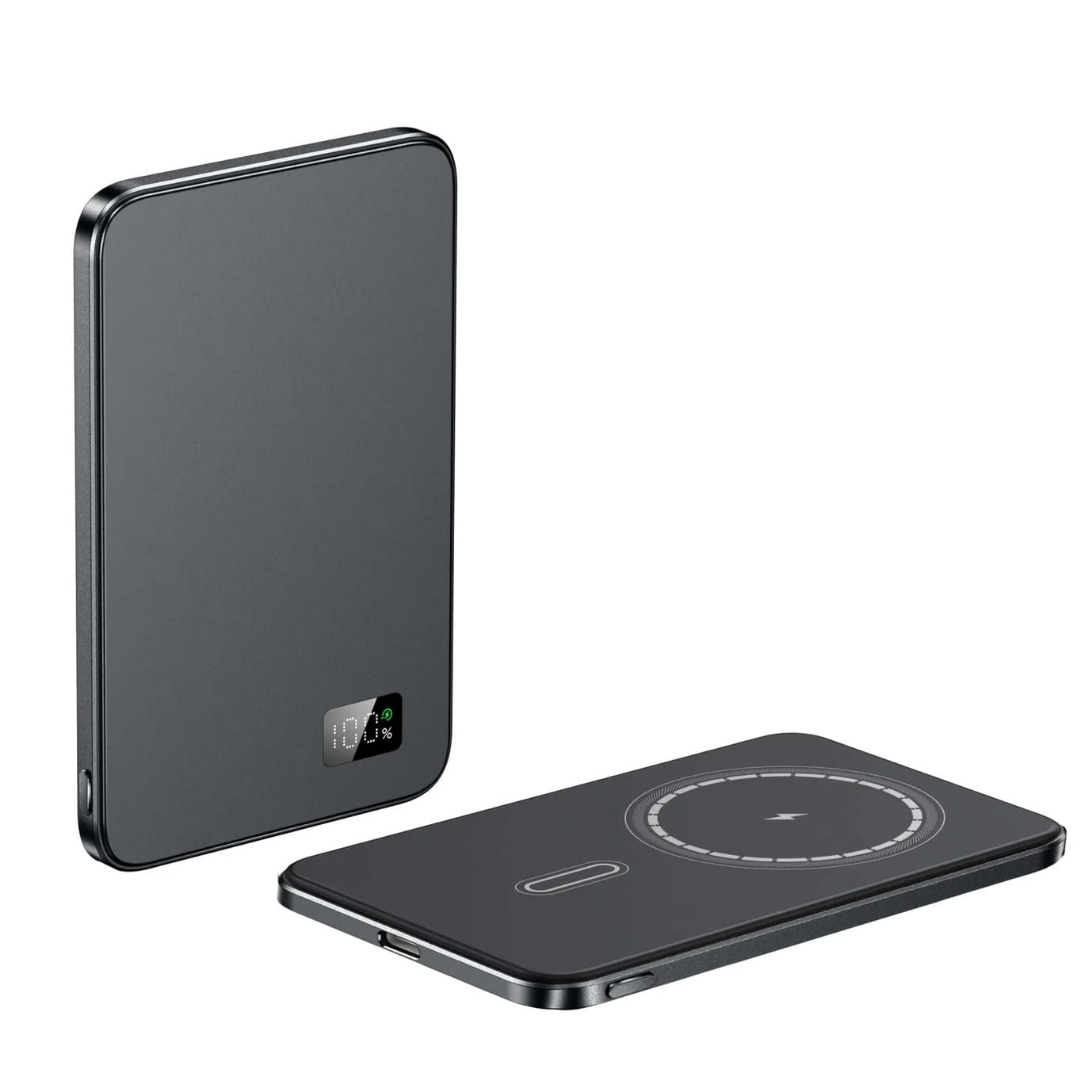 Černá bezdrátová magnetická powerbanka s LED displejem, ultratenká 7mm, MagSafe kompatibilní