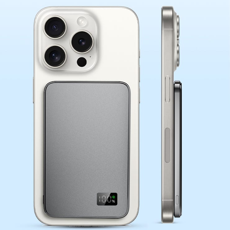 Magnetická bezdrátová přenosná powerbanka s LED displejem 5000 mAh, ultratenká 7mm, MagSafe kompatibilní