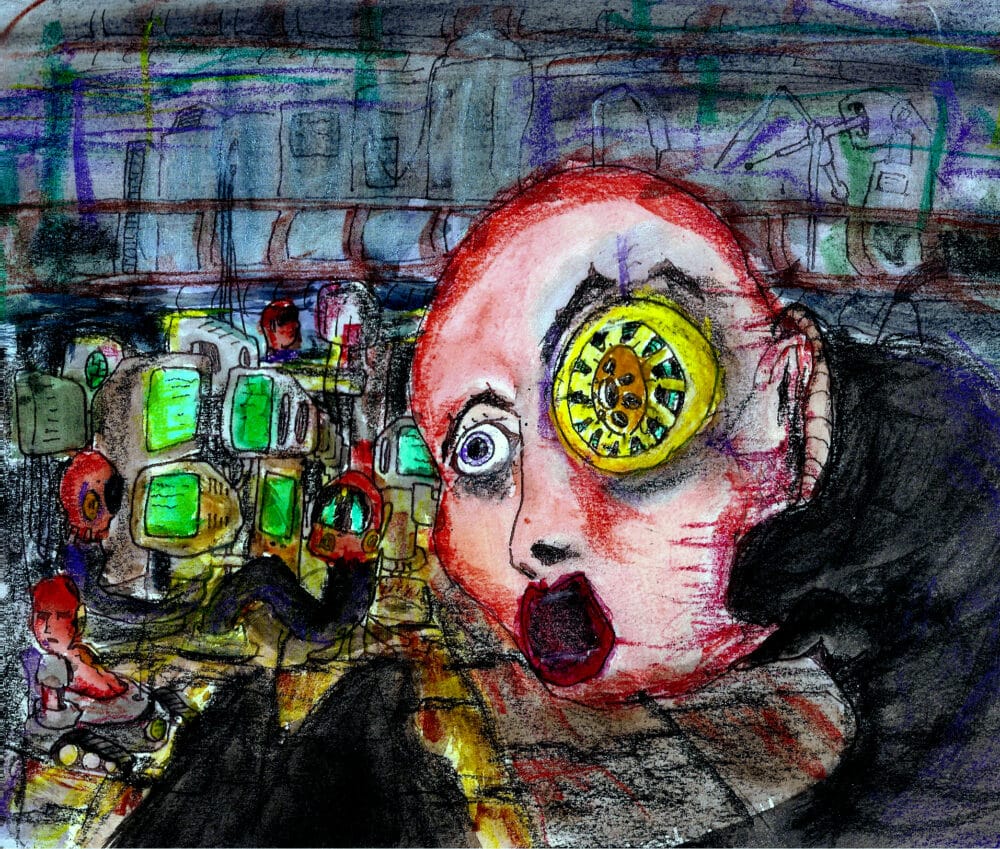 Technopatia - Kresba s mastnými pastely - Petr Chroustovský